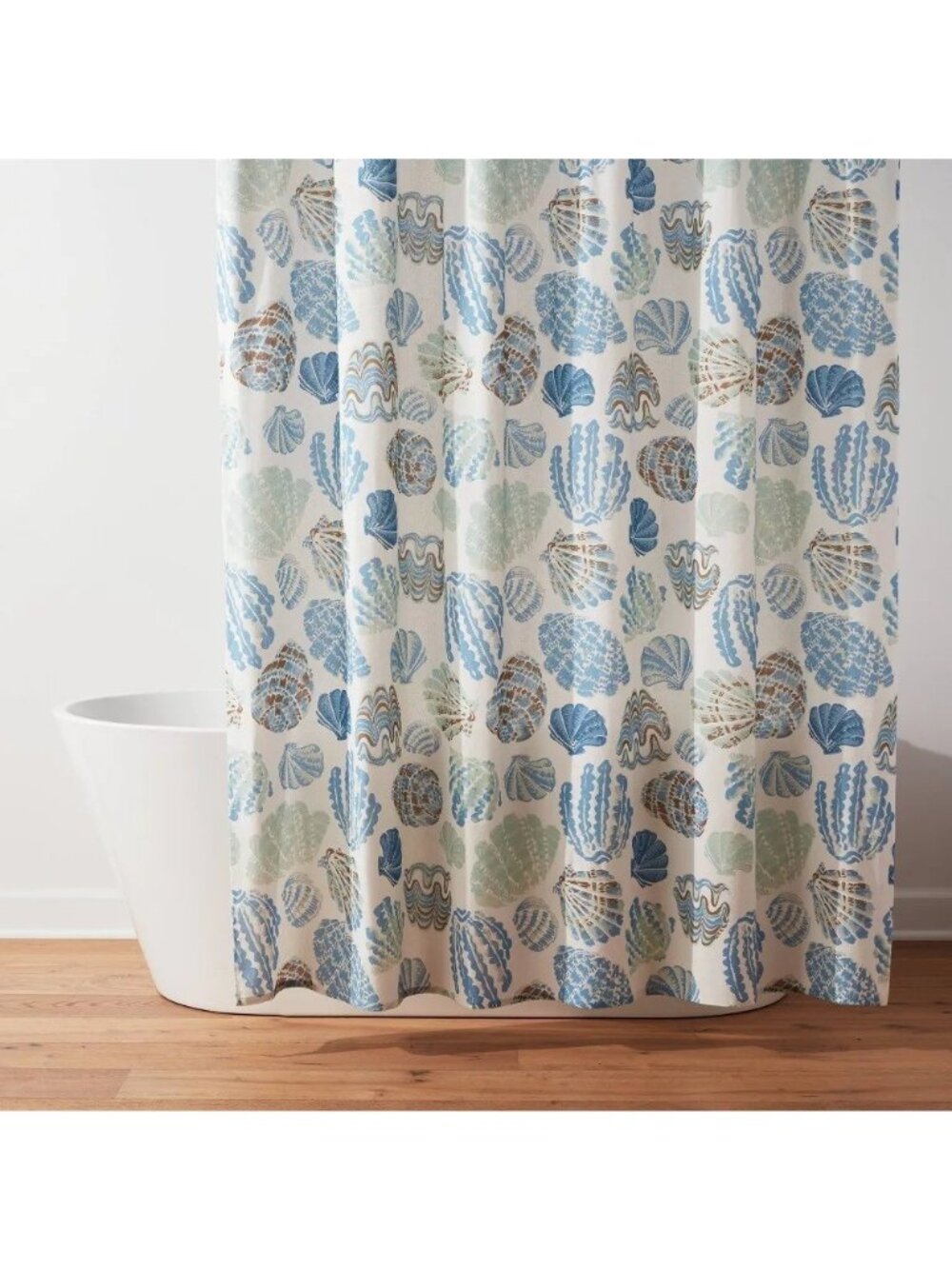 Threshold Coastal Blue Seashells Print Shower Curtain & 12 Chrome Finish S Hooks